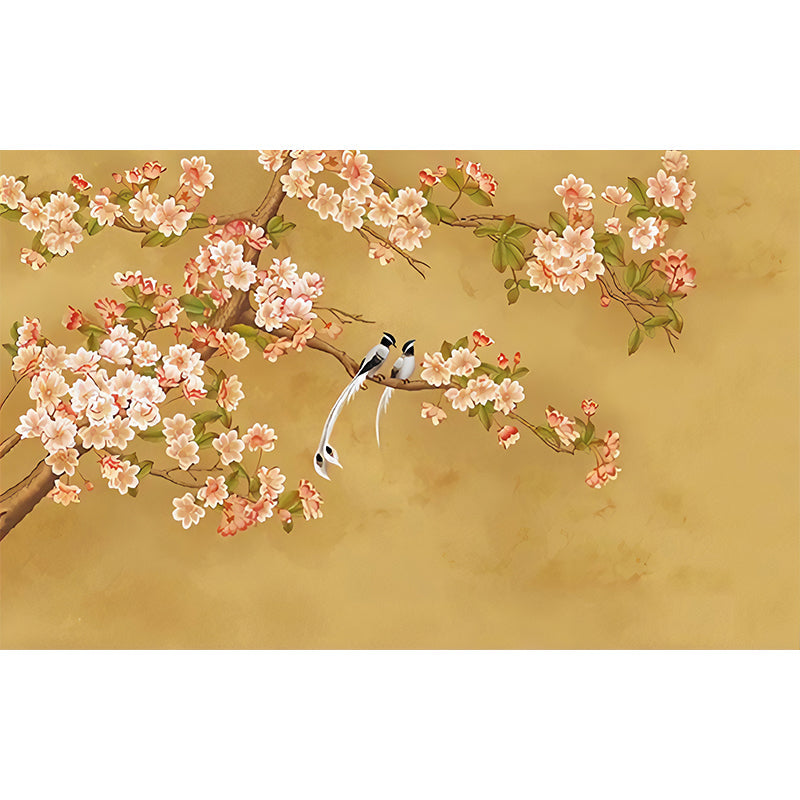 Frendorf | Illustration Magnolia Muurbehang voor Woonkamer, Volledige Maat Wandkunst in Geel en Roze