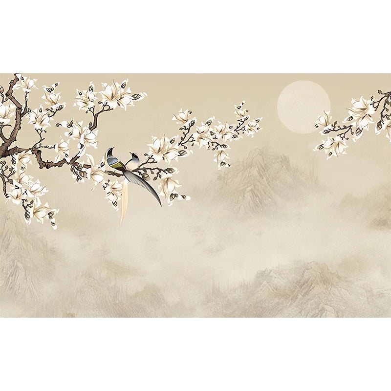 Frendorf | Asiatisch inspirierte Magnolie Wandtapete für Akzentwand, personalisierte Wanddekoration in pastelbraun