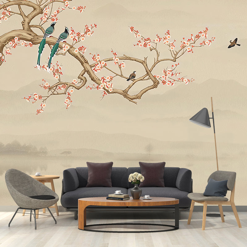 Frendorf | Waterdichte Vogel- en Bloesem Muurpapier Traditionele Wandbekleding voor Woonkamer