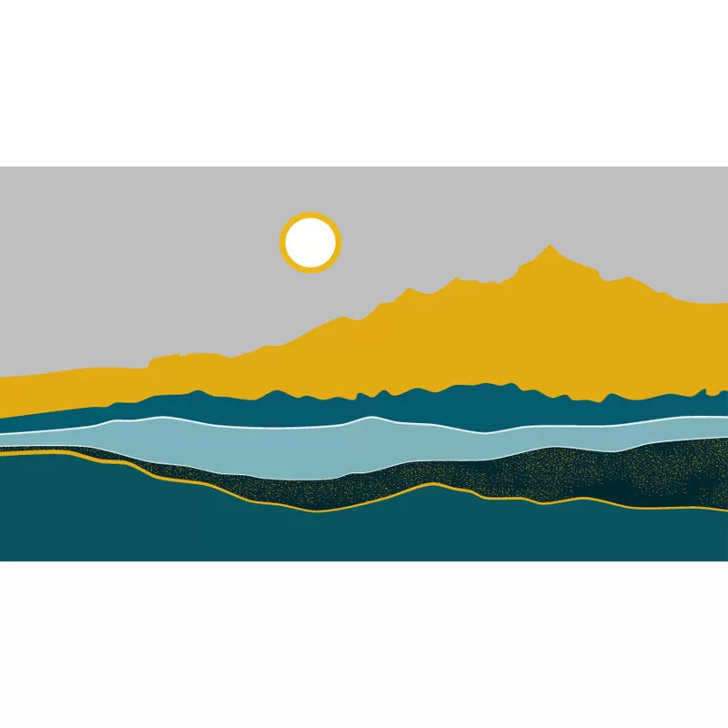 Frendorf | Illustration Sonne und Fluss Wandbild Vollgröße Wandverkleidung für Esszimmer, Maßanfertigung