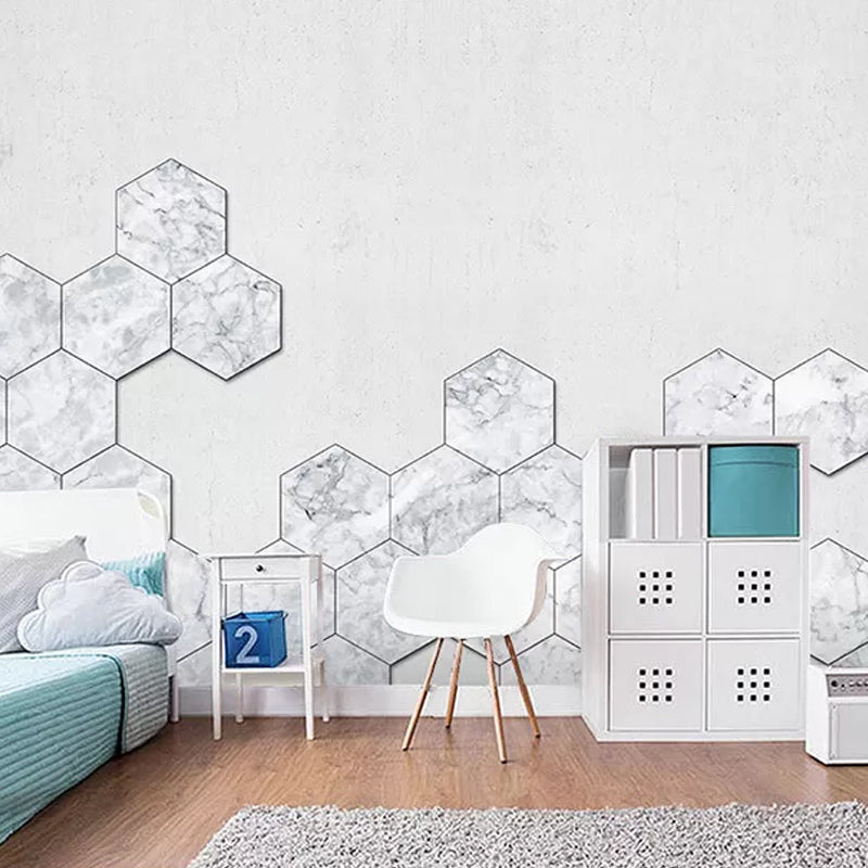 Fotografie Hexagon Wandmural Aufkleber für Akzentwand in Weiß, Personalisierte Größe Verfügbar