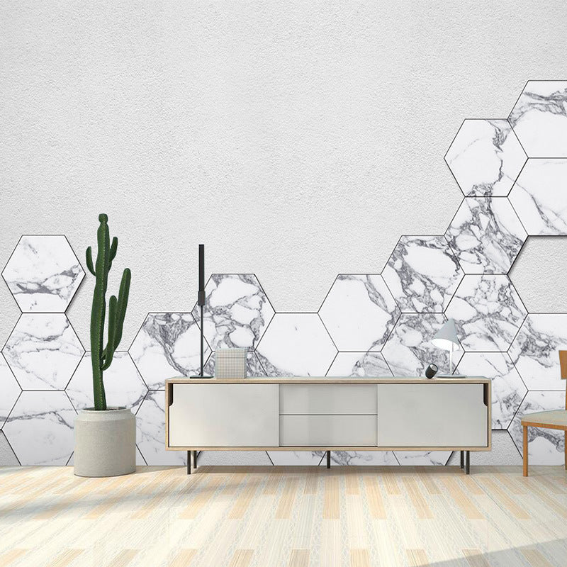 Frendorf | Benutzerdefiniertes enormes einfaches Wandbild für Wohnzimmer-Dekor mit Hexagon in reinem Weiß