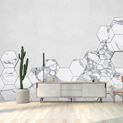 Frendorf | Benutzerdefiniertes enormes einfaches Wandbild für Wohnzimmer-Dekor mit Hexagon in reinem Weiß