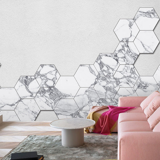 Frendorf | Benutzerdefiniertes enormes einfaches Wandbild für Wohnzimmer-Dekor mit Hexagon in reinem Weiß
