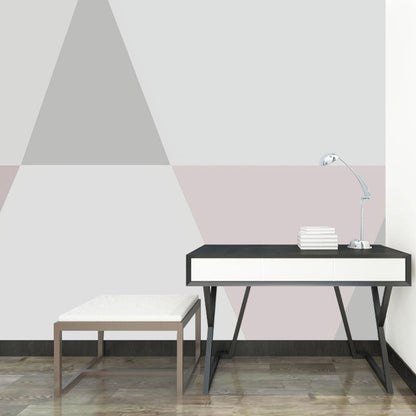 Frendorf | Whole Triangle Mural Wallpaper for Girl's Bedroom Geometries Wall Art in Pink and Grey, Water-Resistant