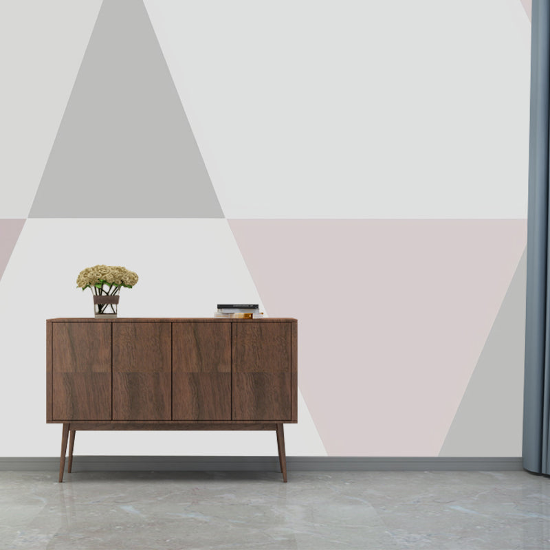 Frendorf | Whole Triangle Mural Wallpaper for Girl's Bedroom Geometries Wall Art in Pink and Grey, Water-Resistant