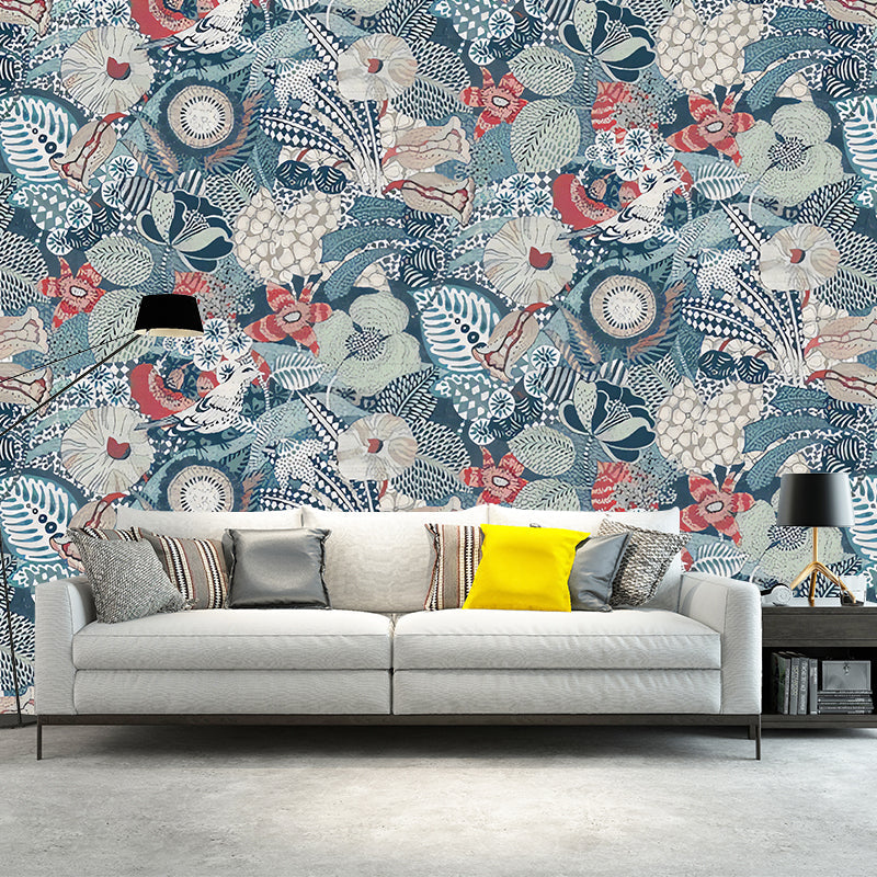 Frendorf | Blühende Blumen Wandtattoo in Grün und Rot, Luxuriöse Wandkunst für Akzentwand