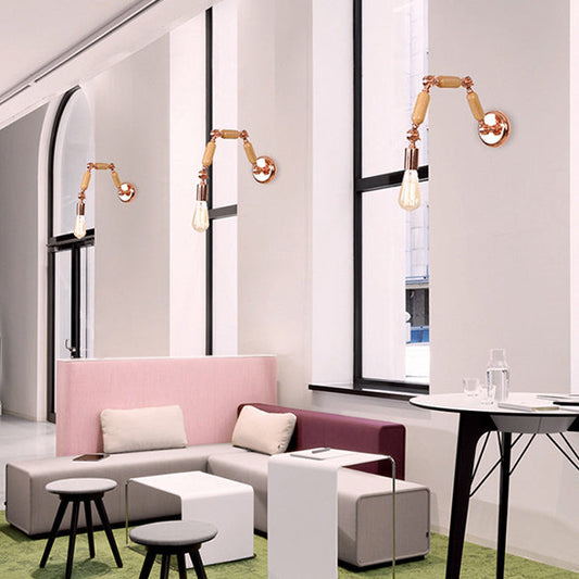 Frendorf | 1 Kopfbare Glühbirne Wandlampe Industriestil Roségold Holz- und Metall-Wandleuchte mit dreifachem Gelenk