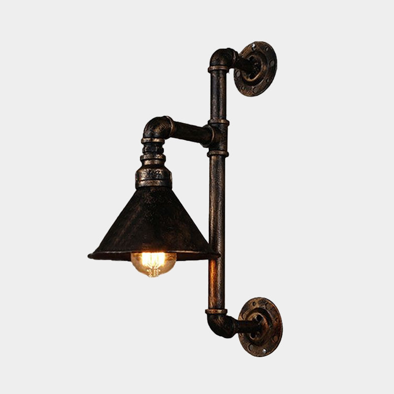 Frendorf | Dunkelrost konische Wandlampe Industriemetall 1 Licht Bauernhaus Wandlicht Leuchte mit Rohr