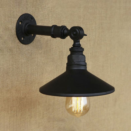 Frendorf | Schwarz/Alter Silber Kegel Wandlampe mit Rohr Industrie-Stil Metall 1 Licht Esszimmer verstellbare Wandleuchte Beleuchtung