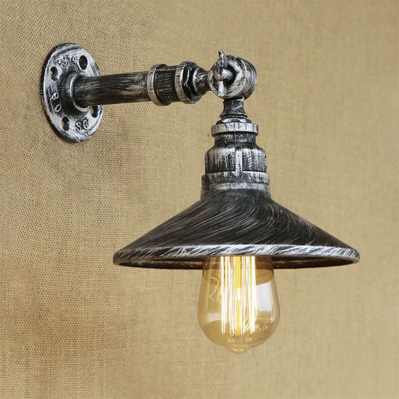 Frendorf | Schwarz/Alter Silber Kegel Wandlampe mit Rohr Industrie-Stil Metall 1 Licht Esszimmer verstellbare Wandleuchte Beleuchtung
