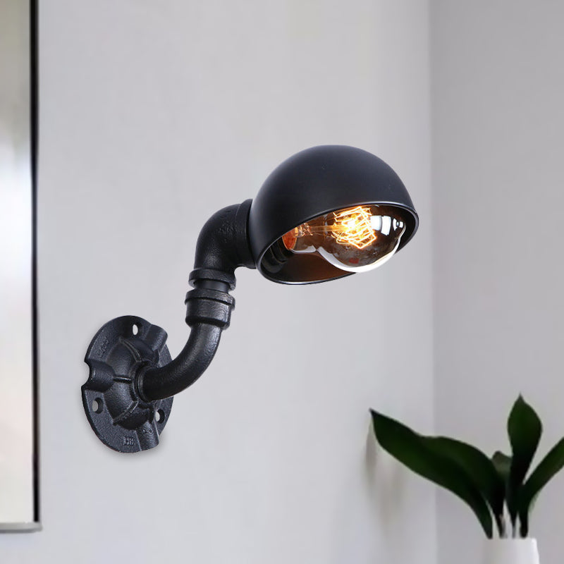 Frendorf | Dome Shade Iron Wall Light Fixture Industrial 1 Light Schlafzimmer Wandleuchte mit Rohrdesign in Schwarz