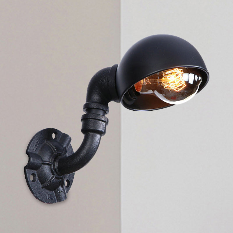 Frendorf | Dome Shade Iron Wall Light Fixture Industrial 1 Light Schlafzimmer Wandleuchte mit Rohrdesign in Schwarz