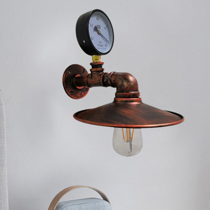 Frendorf | 1 Glühbirne Flared Wandbeleuchtung mit Gauge Deco Vintage Industrie Schwarz/Wetterschutz Kupfer Metallisch Sconce Lampe