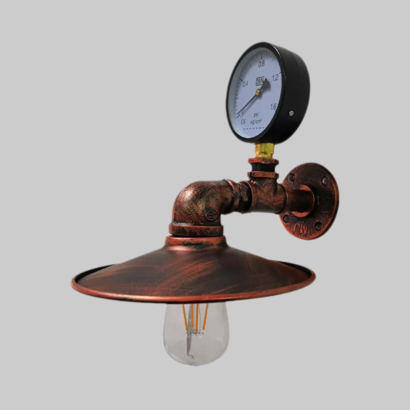 Frendorf | 1 Glühbirne Flared Wandbeleuchtung mit Gauge Deco Vintage Industrie Schwarz/Wetterschutz Kupfer Metallisch Sconce Lampe
