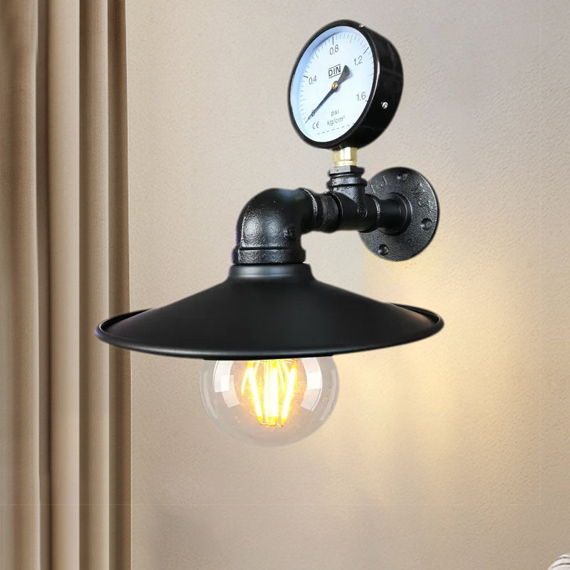Frendorf | 1 Glühbirne Flared Wandbeleuchtung mit Gauge Deco Vintage Industrie Schwarz/Wetterschutz Kupfer Metallisch Sconce Lampe