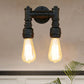 Frendorf | Industriële Bare Bulb Wandlamp Verlichting met Waterpijp 2 Lichten Metallic Wandgemonteerde Lamp in Zwart/Antiek Messing