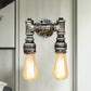 Frendorf | Industriële Bare Bulb Wandlamp Verlichting met Waterpijp 2 Lichten Metallic Wandgemonteerde Lamp in Zwart/Antiek Messing
