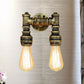 Frendorf | Industriële Bare Bulb Wandlamp Verlichting met Waterpijp 2 Lichten Metallic Wandgemonteerde Lamp in Zwart/Antiek Messing