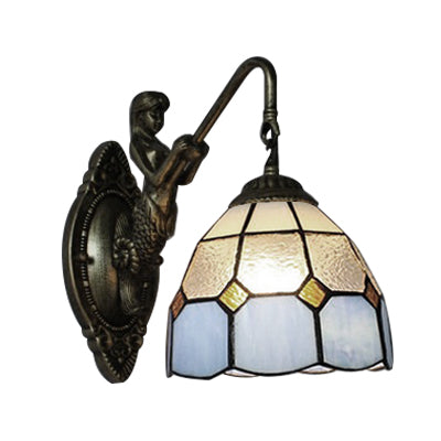 Frendorf | Blaue Glas-Gittermuster Wandmontierte Lampe Tiffany 1 Kopf Antik Messing Wandleuchte