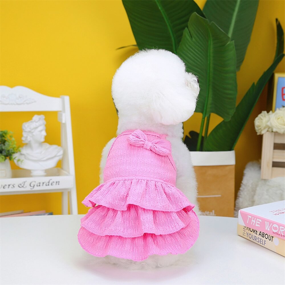 Adorable Rüschhundekleid mit Schleife - Perfekt für Sommerausflüge
