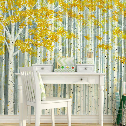 Frendorf | Amerikanische Wandkunst für das Wohnzimmer, gelber und grüner Birkenbaum, personalisierte Größe erhältlich