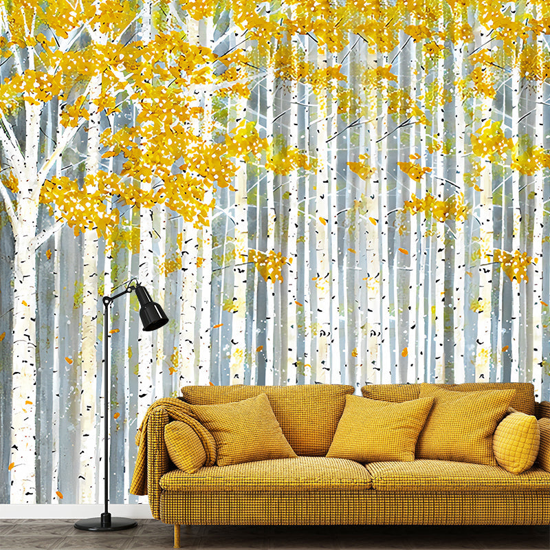 Frendorf | Amerikanische Wandkunst für das Wohnzimmer, gelber und grüner Birkenbaum, personalisierte Größe erhältlich