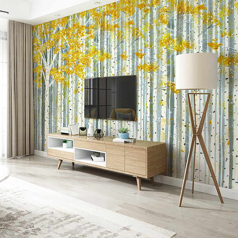 Frendorf | Amerikanische Wandkunst für das Wohnzimmer, gelber und grüner Birkenbaum, personalisierte Größe erhältlich
