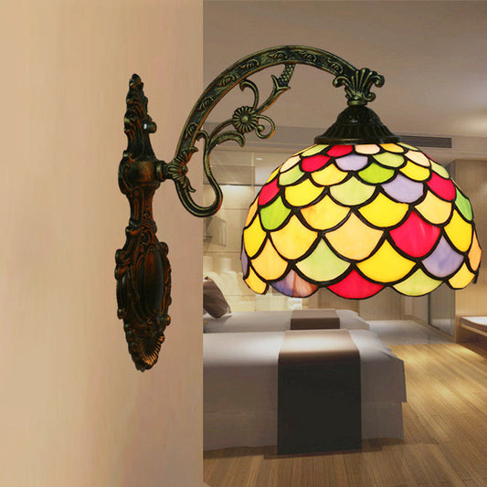 Frendorf | Fishscale Gevlekt Kunstglas Wandlamp Tiffany 1 Lamp Messing Wandlamp Licht met Gebogen Arm