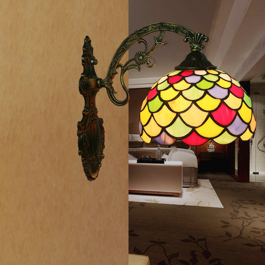 Frendorf | Fishscale Gevlekt Kunstglas Wandlamp Tiffany 1 Lamp Messing Wandlamp Licht met Gebogen Arm