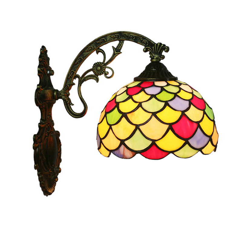 Frendorf | Fishscale Gevlekt Kunstglas Wandlamp Tiffany 1 Lamp Messing Wandlamp Licht met Gebogen Arm