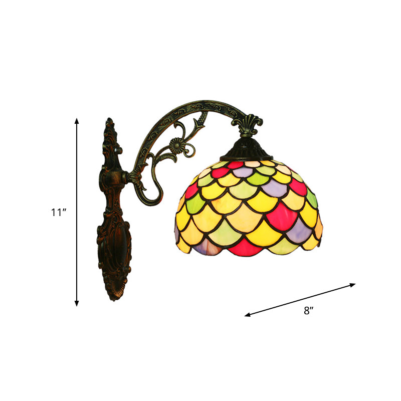 Frendorf | Fishscale Gevlekt Kunstglas Wandlamp Tiffany 1 Lamp Messing Wandlamp Licht met Gebogen Arm