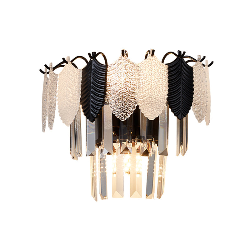 Frendorf | 2-Layer Crystal Rechteck Wandleuchte Modernist 3 Köpfe Schwarz und Weiß Wandlampe mit Blatt Acryl Deco