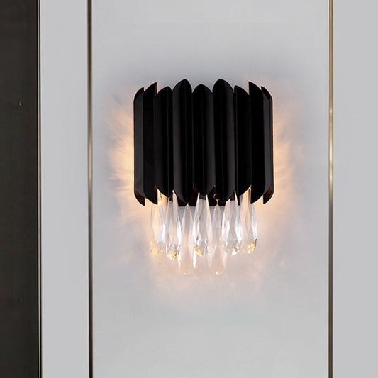 Frendorf | 2 Lichter Flush Mount Wand Sconces Mid Century Röhren Metall Wandlampe in Schwarz mit Schnittkristall Tropfen