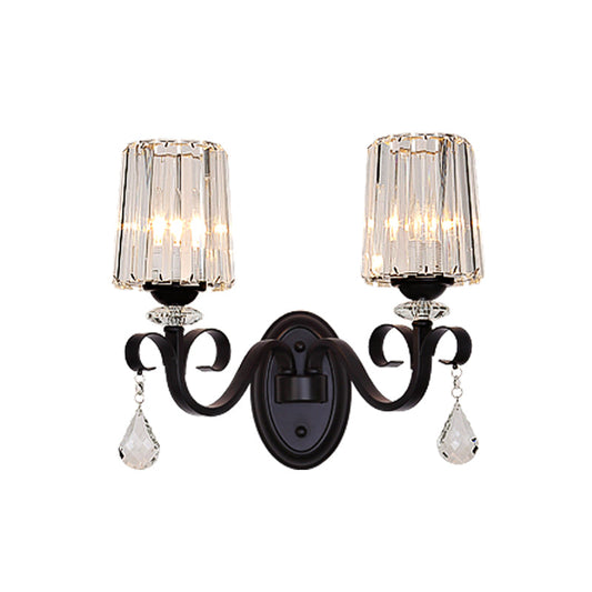 Frendorf | 1/2-Licht Klar Prismen Kristall Wandleuchte Moderne Schwarze Zylinder Wohnzimmer Wandmontage Lampe