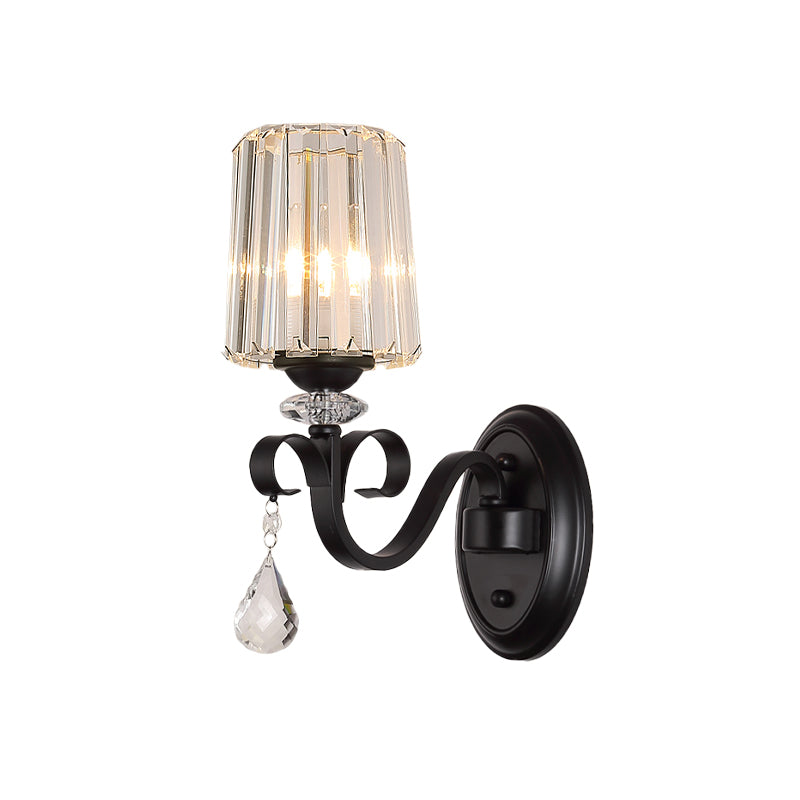 Frendorf | 1/2-Licht Klar Prismen Kristall Wandleuchte Moderne Schwarze Zylinder Wohnzimmer Wandmontage Lampe