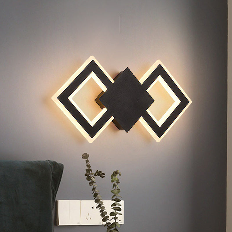 Schwarz/Weiß Rhombus Wandbeleuchtung Idee Nordic LED Metall Wandleuchte Leuchte für Schlafzimmer, Weiß/Warmes Licht