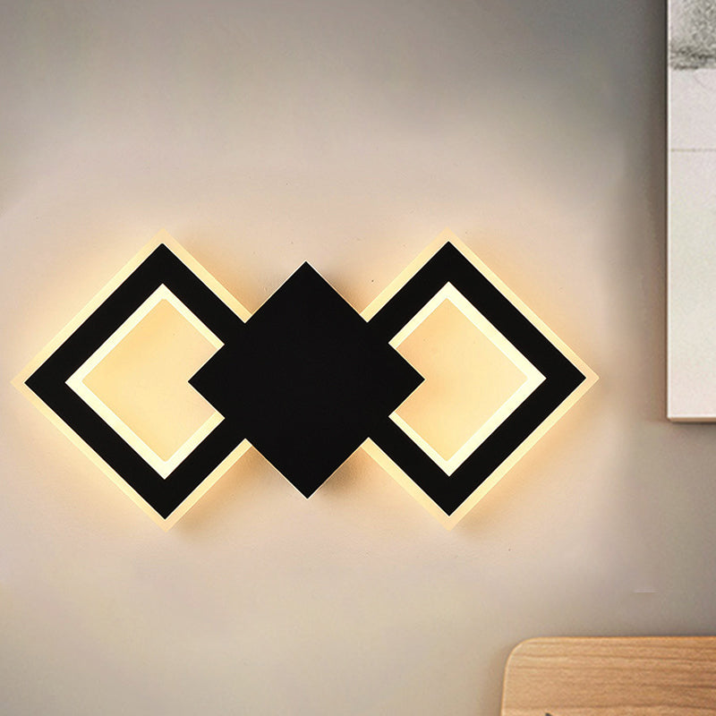 Schwarz/Weiß Rhombus Wandbeleuchtung Idee Nordic LED Metall Wandleuchte Leuchte für Schlafzimmer, Weiß/Warmes Licht