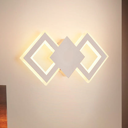 Schwarz/Weiß Rhombus Wandbeleuchtung Idee Nordic LED Metall Wandleuchte Leuchte für Schlafzimmer, Weiß/Warmes Licht