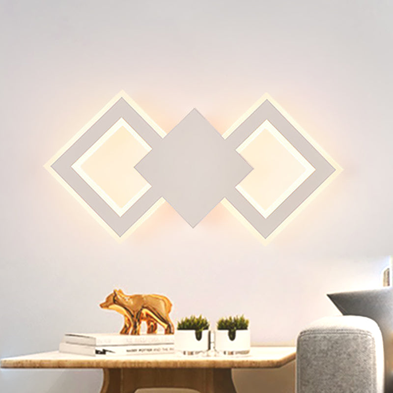 Schwarz/Weiß Rhombus Wandbeleuchtung Idee Nordic LED Metall Wandleuchte Leuchte für Schlafzimmer, Weiß/Warmes Licht