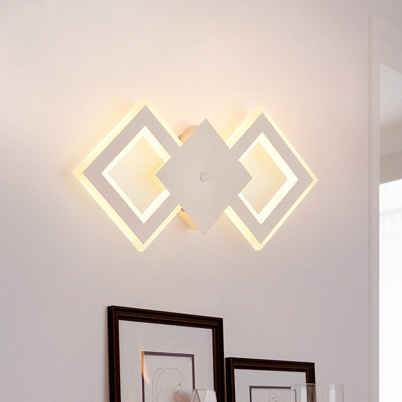 Schwarz/Weiß Rhombus Wandbeleuchtung Idee Nordic LED Metall Wandleuchte Leuchte für Schlafzimmer, Weiß/Warmes Licht
