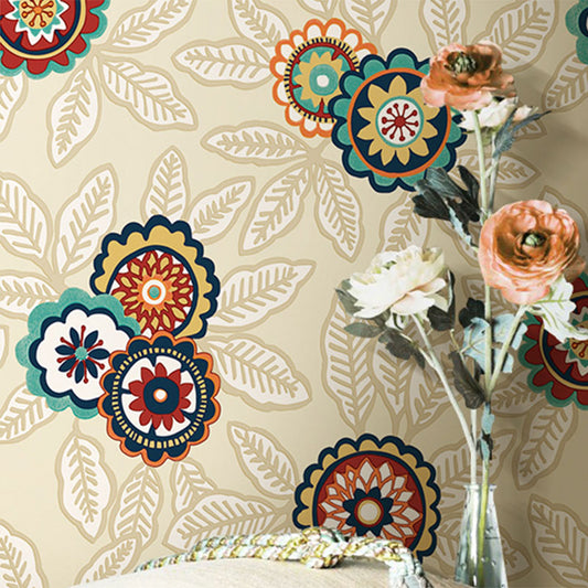 Frendorf | 33' x 20.5" Traditionele Behang voor Thuisdecoratie Bloesems en Bladeren Wandkunst in Beigew