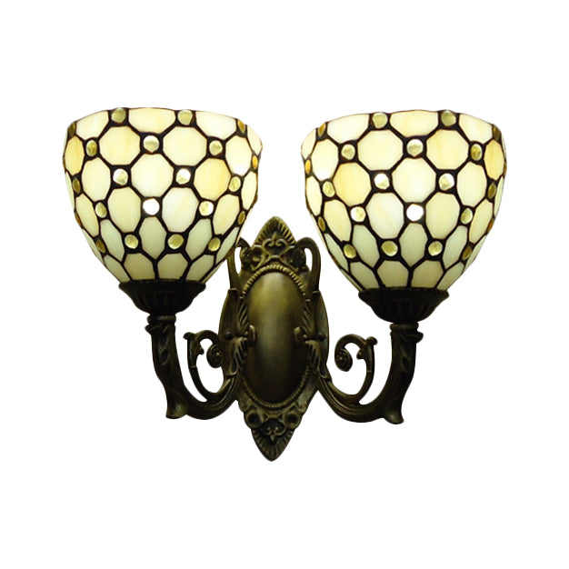 Frendorf | Restaurant Grid Shade Sconce Licht Glas 2 Koppen Tiffany Vintage Beige Wandlamp in Beige