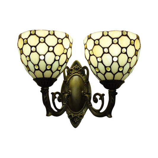 Frendorf | Restaurant Grid Shade Sconce Licht Glas 2 Koppen Tiffany Vintage Beige Wandlamp in Beige