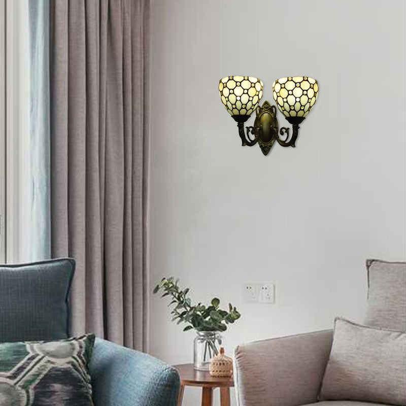 Frendorf | Restaurant Grid Shade Sconce Licht Glas 2 Koppen Tiffany Vintage Beige Wandlamp in Beige