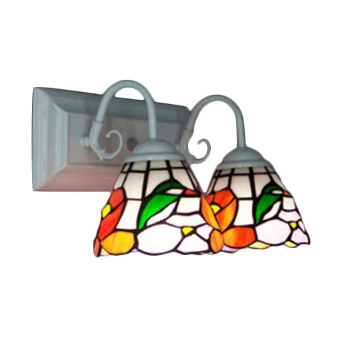 Frendorf | Glas-in-lood Pioen Muurverlichting Tiffany 2 Koppen Oranje Wandlamp met Gebogen Arm