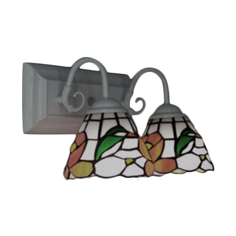 Frendorf | Glas-in-lood Pioen Muurverlichting Tiffany 2 Koppen Oranje Wandlamp met Gebogen Arm