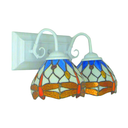 Frendorf | Tiffany Brown Wandlamp mit Libellenmuster 2 Glühbirnen Buntglas Wandlicht für Esszimmer