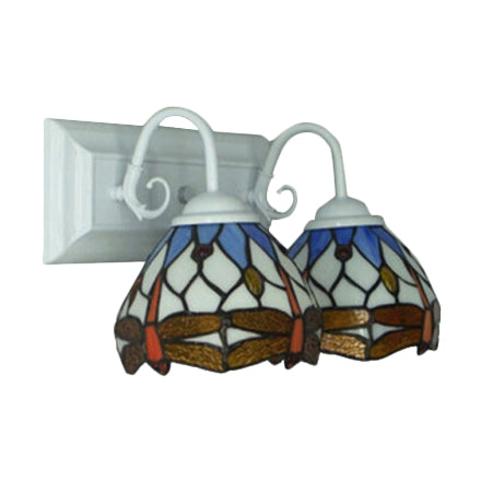 Frendorf | Tiffany Brown Wandlamp mit Libellenmuster 2 Glühbirnen Buntglas Wandlicht für Esszimmer