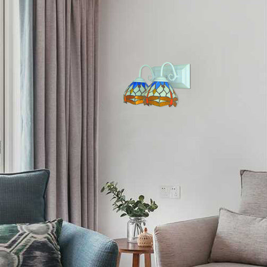 Frendorf | Tiffany Brown Wandlamp mit Libellenmuster 2 Glühbirnen Buntglas Wandlicht für Esszimmer